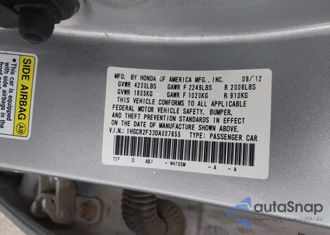 2013 Honda Accord Lx z USA, uszkodzony, nr VIN 1HGCR2F33DA007655